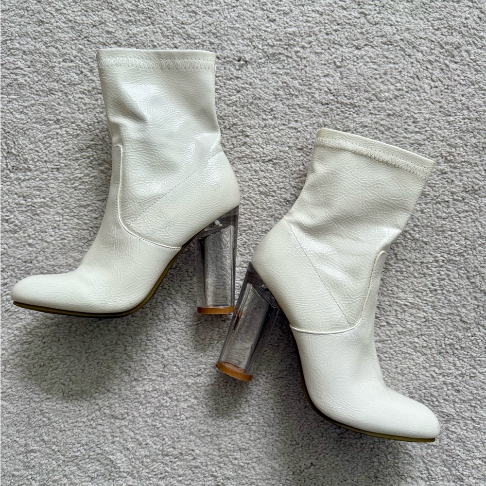 White Ankle Boots with Clear Heels